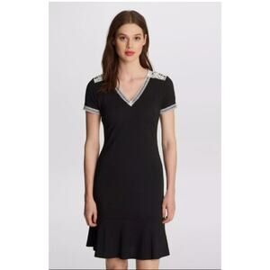 NWT Karl Lagerfield Black Lace Trimmed V-Neck Size 12